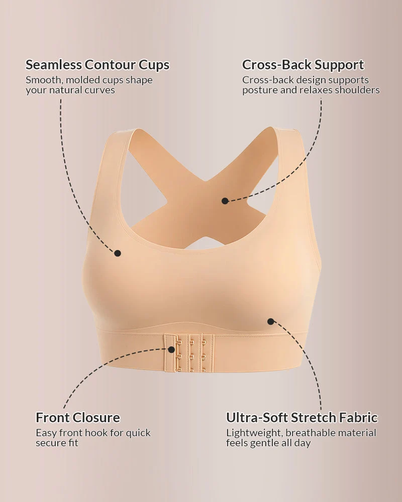 💗 Cross Back Wireless Bra – Front Closure, Comfortable Support & Smooth Fit