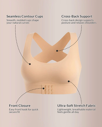 💗 Cross Back Wireless Bra – Front Closure, Comfortable Support & Smooth Fit