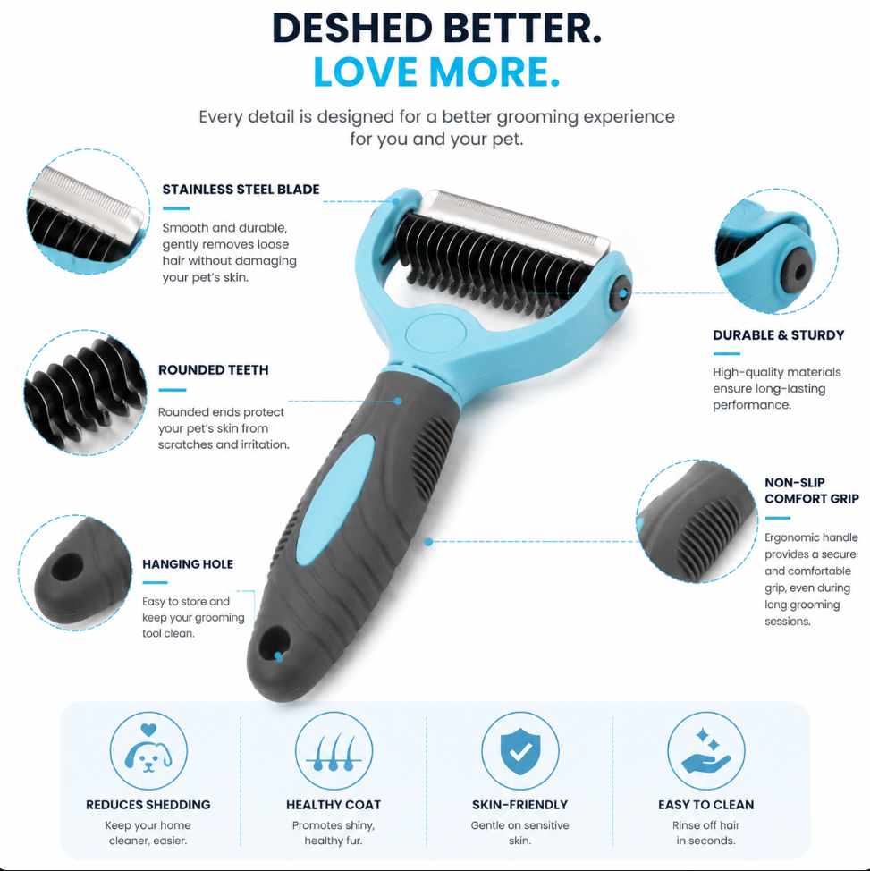 Slimoly™ GentleGroom Pro – Dual-Sided Pet Grooming Rake